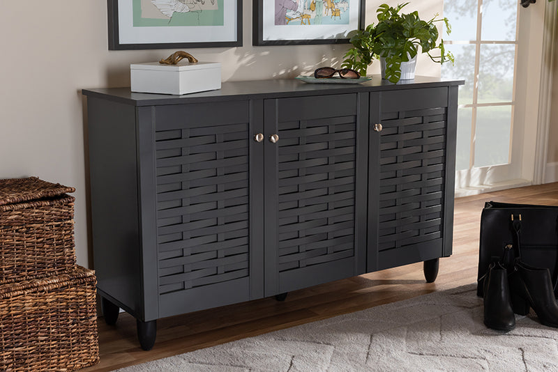 Curlew Modern and Contemporary Dark Gray 3-Door Wooden Entryway Shoe Storage Cabinet