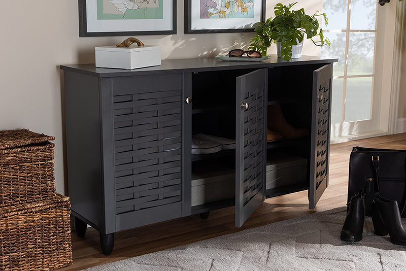 Curlew Modern and Contemporary Dark Gray 3-Door Wooden Entryway Shoe Storage Cabinet