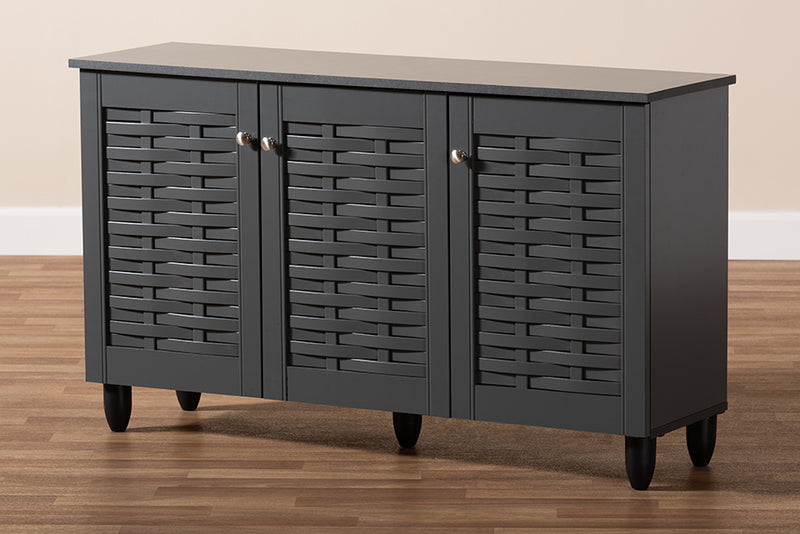 Curlew Modern and Contemporary Dark Gray 3-Door Wooden Entryway Shoe Storage Cabinet