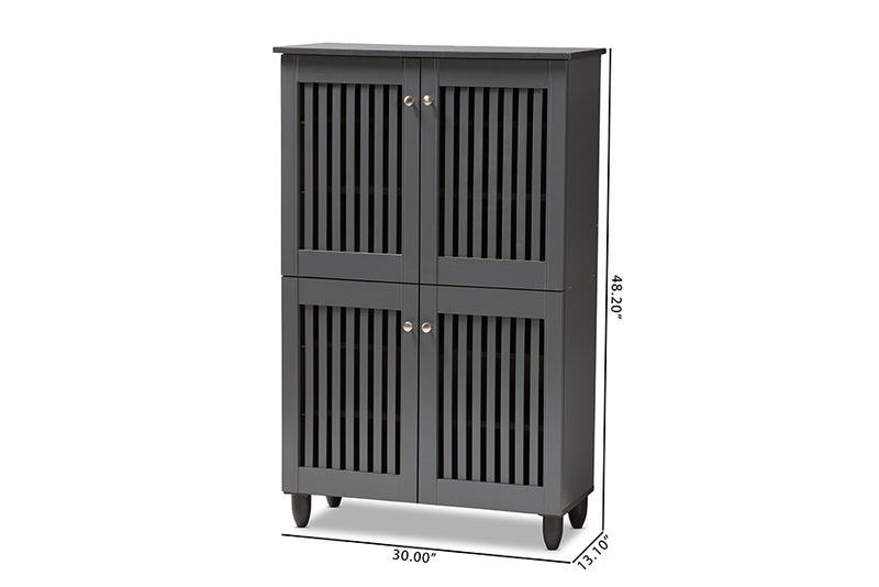 Emmett Modern and Contemporary Dark Gray 4-Door Wooden Entryway Shoe Storage Cabinet