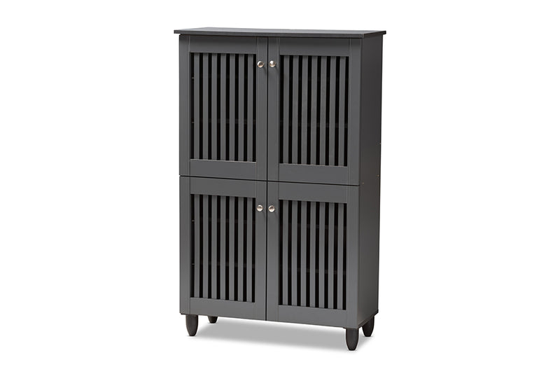 Emmett Modern and Contemporary Dark Gray 4-Door Wooden Entryway Shoe Storage Cabinet