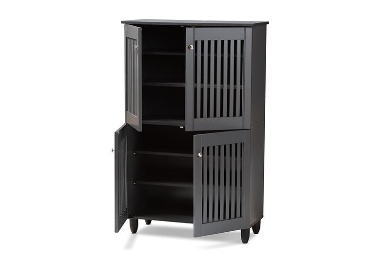 Emmett Modern and Contemporary Dark Gray 4-Door Wooden Entryway Shoe Storage Cabinet