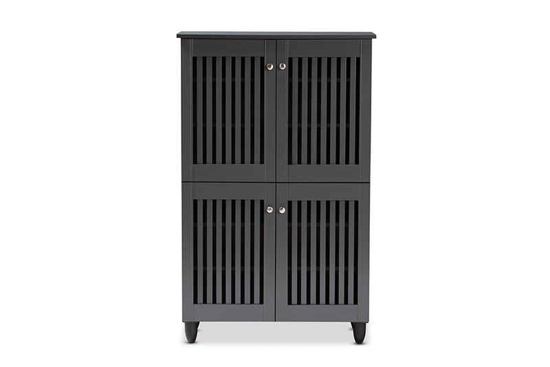 Emmett Modern and Contemporary Dark Gray 4-Door Wooden Entryway Shoe Storage Cabinet