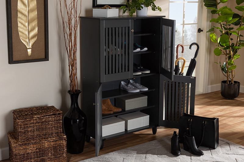 Emmett Modern and Contemporary Dark Gray 4-Door Wooden Entryway Shoe Storage Cabinet