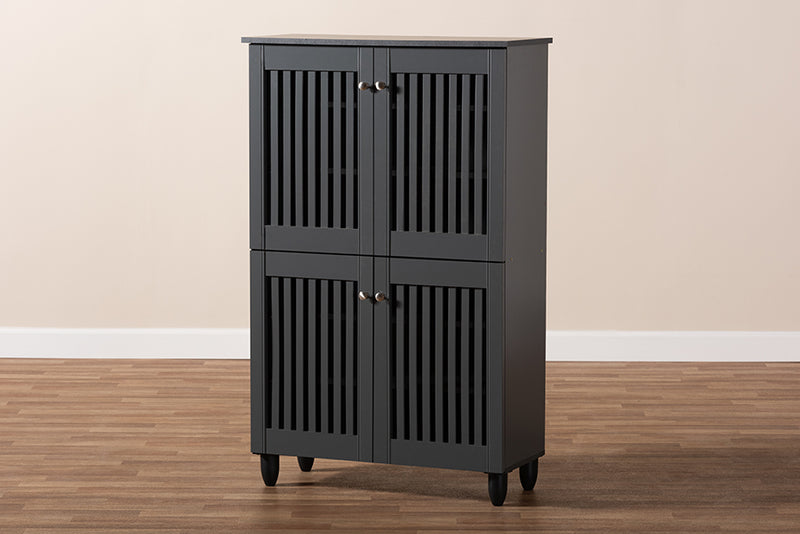 Emmett Modern and Contemporary Dark Gray 4-Door Wooden Entryway Shoe Storage Cabinet