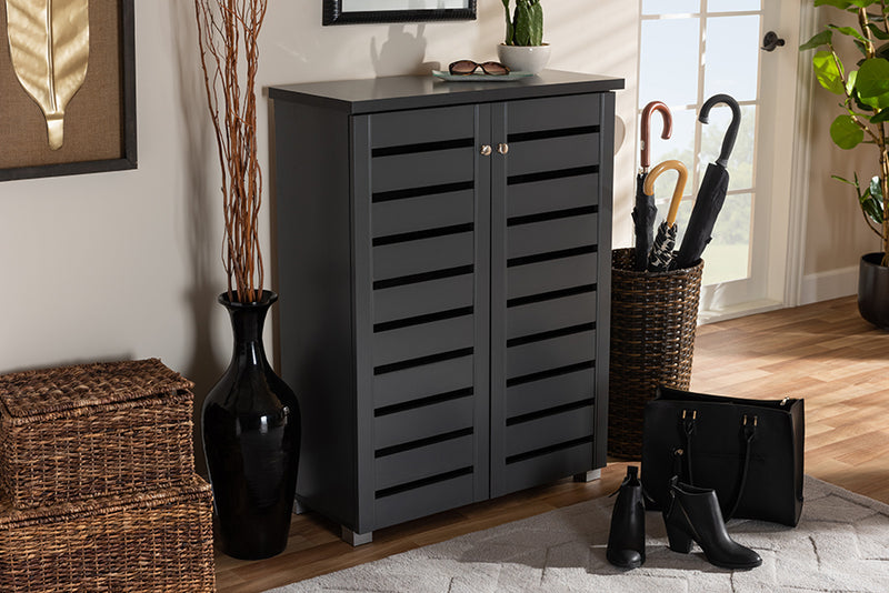 Margaret Modern and Contemporary Dark Gray 2-Door Wooden Entryway Shoe Storage Cabinet