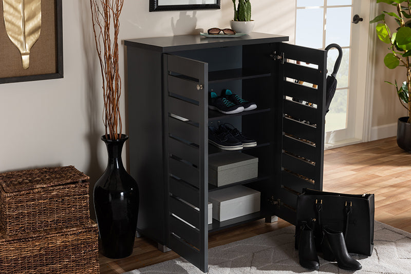 Margaret Modern and Contemporary Dark Gray 2-Door Wooden Entryway Shoe Storage Cabinet