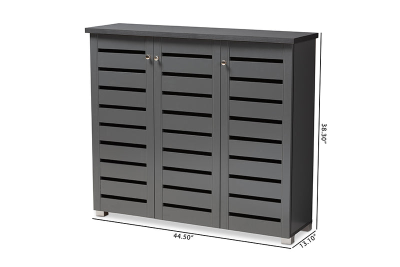 Margaret Modern and Contemporary Dark Gray 3-Door Wooden Entryway Shoe Storage Cabinet