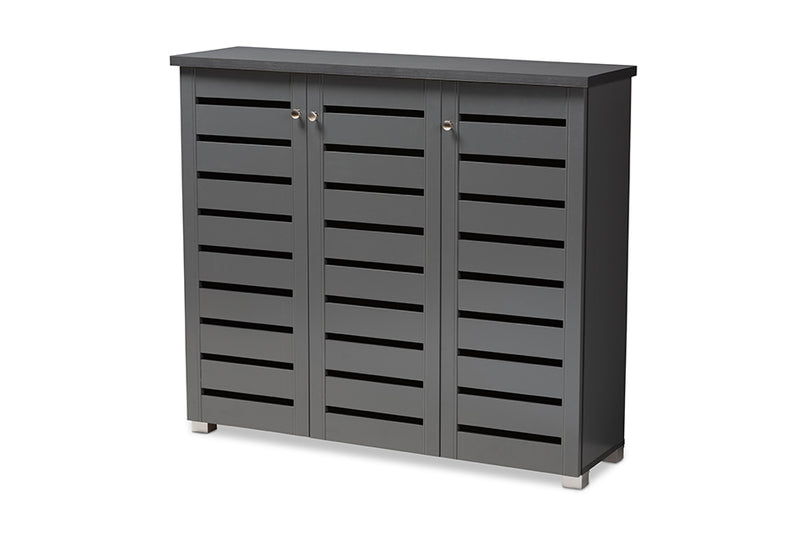 Margaret Modern and Contemporary Dark Gray 3-Door Wooden Entryway Shoe Storage Cabinet