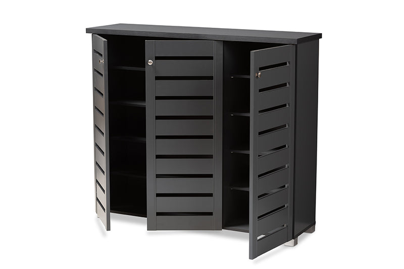 Margaret Modern and Contemporary Dark Gray 3-Door Wooden Entryway Shoe Storage Cabinet