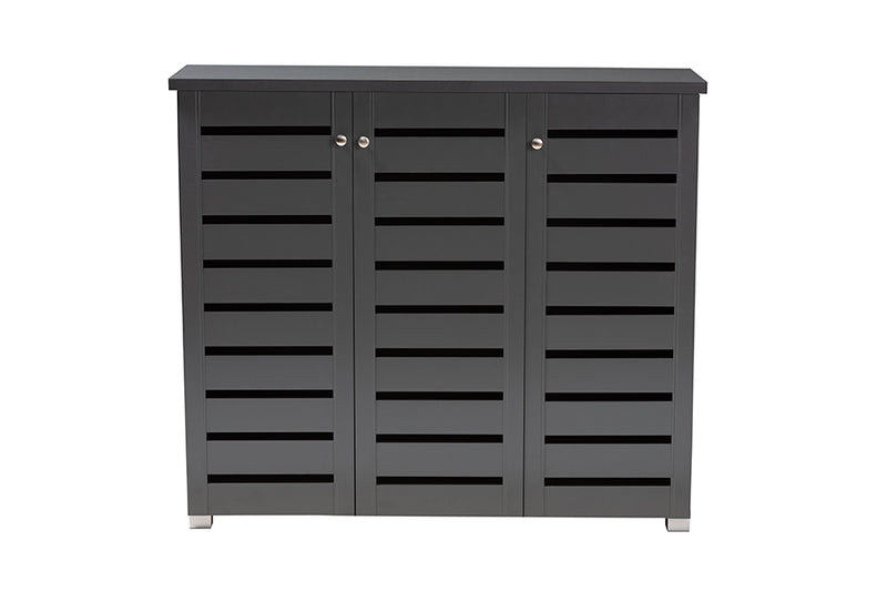 Margaret Modern and Contemporary Dark Gray 3-Door Wooden Entryway Shoe Storage Cabinet