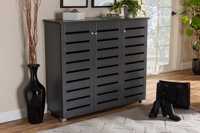 Margaret Modern and Contemporary Dark Gray 3-Door Wooden Entryway Shoe Storage Cabinet