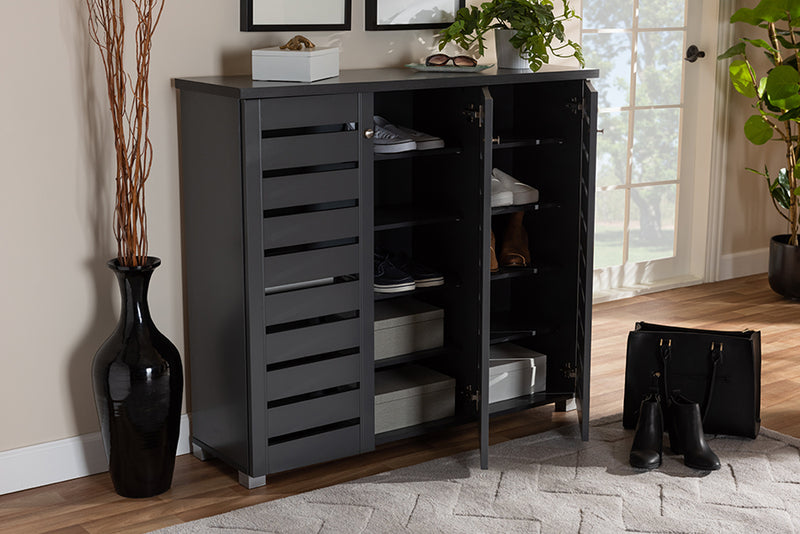 Margaret Modern and Contemporary Dark Gray 3-Door Wooden Entryway Shoe Storage Cabinet