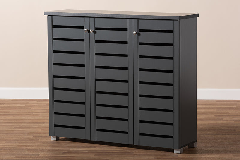 Margaret Modern and Contemporary Dark Gray 3-Door Wooden Entryway Shoe Storage Cabinet