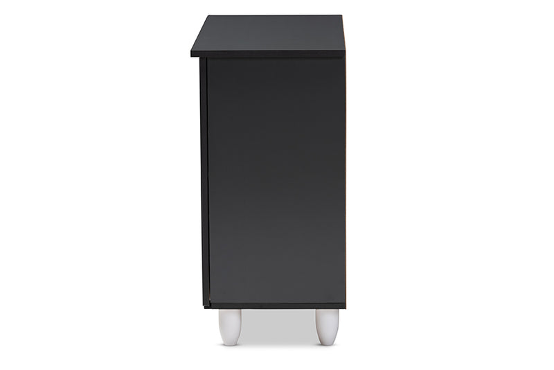 Leola Modern and Contemporary Two-Tone Oak and Dark Gray 2-Door Shoe Storage Cabinet