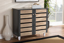 Leola Two-Tone Oak and Dark Gray 2-Door Shoe Storage Cabinet Baxton