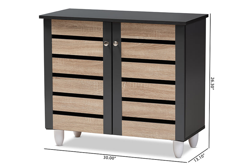 Leola Modern and Contemporary Two-Tone Oak and Dark Gray 2-Door Shoe Storage Cabinet