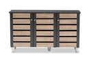Leola Two-Tone Oak and Dark Gray 3-Door Shoe Storage Cabinet Baxton