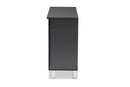 Leola Two-Tone Oak and Dark Gray 3-Door Shoe Storage Cabinet Baxton