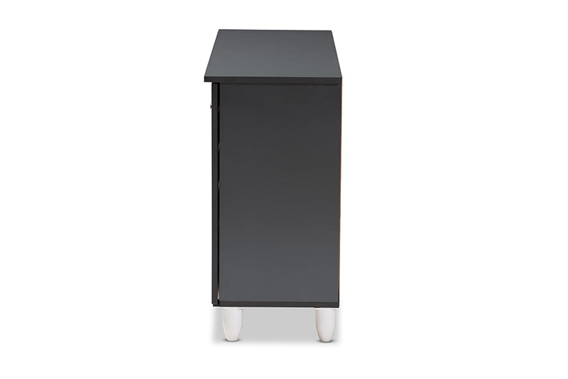 Leola Modern and Contemporary Two-Tone Oak and Dark Gray 3-Door Shoe Storage Cabinet