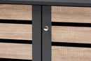 Leola Two-Tone Oak and Dark Gray 3-Door Shoe Storage Cabinet Baxton