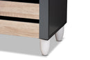 Leola Two-Tone Oak and Dark Gray 3-Door Shoe Storage Cabinet Baxton