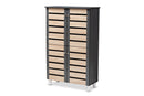 Leola Two-Tone Oak and Dark Gray 4-Door Shoe Storage Cabinet Baxton