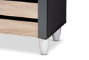 Leola Two-Tone Oak and Dark Gray 4-Door Shoe Storage Cabinet Baxton