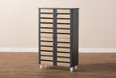Leola Two-Tone Oak and Dark Gray 4-Door Shoe Storage Cabinet Baxton