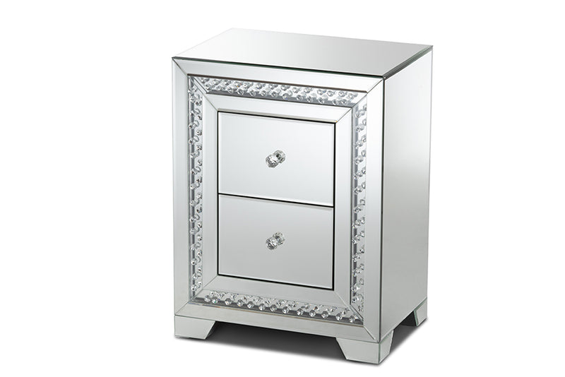 Sahar Modern and Contemporary Hollywood Regency Glamour Style Mirrored 2-Drawer End Table