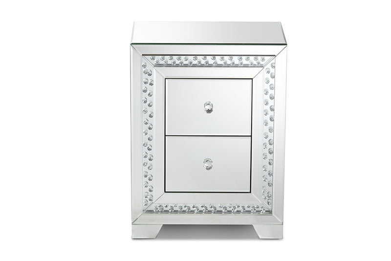 Sahar Modern and Contemporary Hollywood Regency Glamour Style Mirrored 2-Drawer End Table