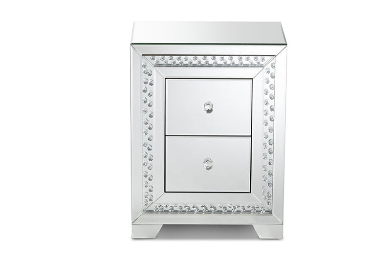 Sahar Mirrored 2-Drawer End Table Baxton