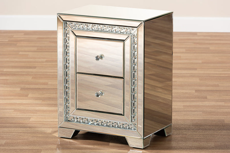 Sahar Mirrored 2-Drawer End Table Baxton