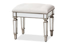 Jana Off White Fabric Upholstered Mirrored Ottoman Vanity Bench Baxton