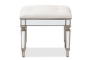 Jana Off White Fabric Upholstered Mirrored Ottoman Vanity Bench Baxton