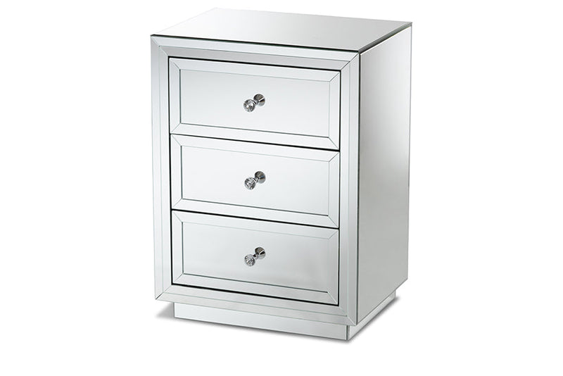 Netti Mirrored 3-Drawer End Table Baxton