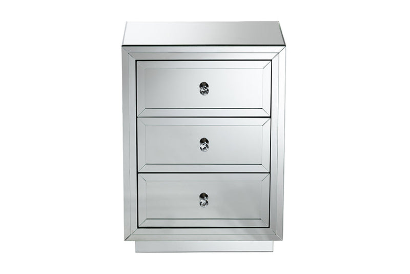 Netti Mirrored 3-Drawer End Table Baxton