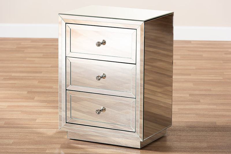 Netti Mirrored 3-Drawer End Table Baxton