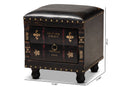Ulyana Rustic Dark Brown Faux Leather Wood Storage Ottoman w/Book Spine Drawer Baxton