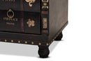 Ulyana Rustic Dark Brown Faux Leather Wood Storage Ottoman w/Book Spine Drawer Baxton