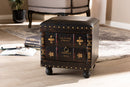 Ulyana Rustic Dark Brown Faux Leather Wood Storage Ottoman w/Book Spine Drawer Baxton