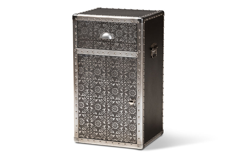 Nevina Vintage Industrial Silver Metal Floral Accent Cabinet