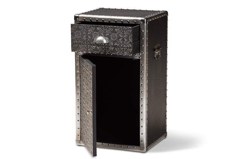 Nevina Vintage Industrial Silver Metal Floral Accent Cabinet