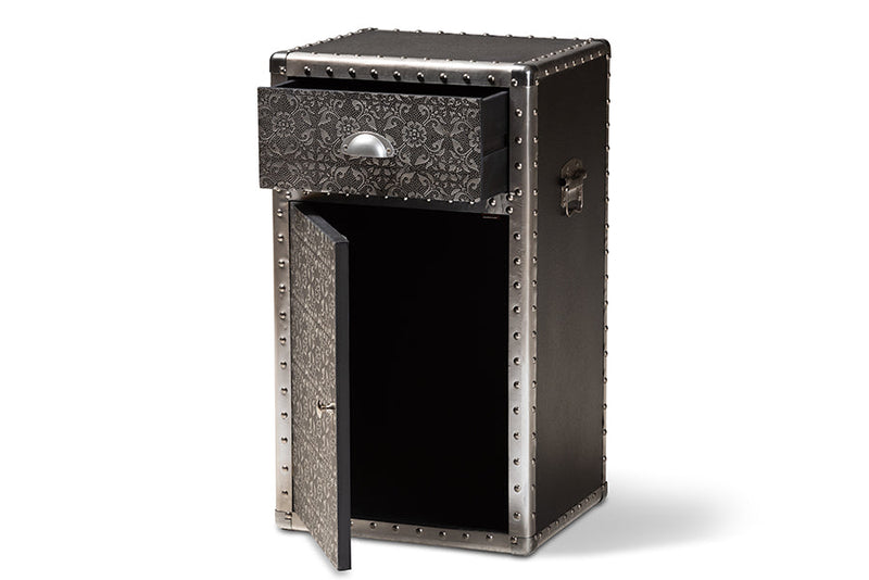 Nevina Industrial Silver Metal Floral Accent Cabinet Baxton
