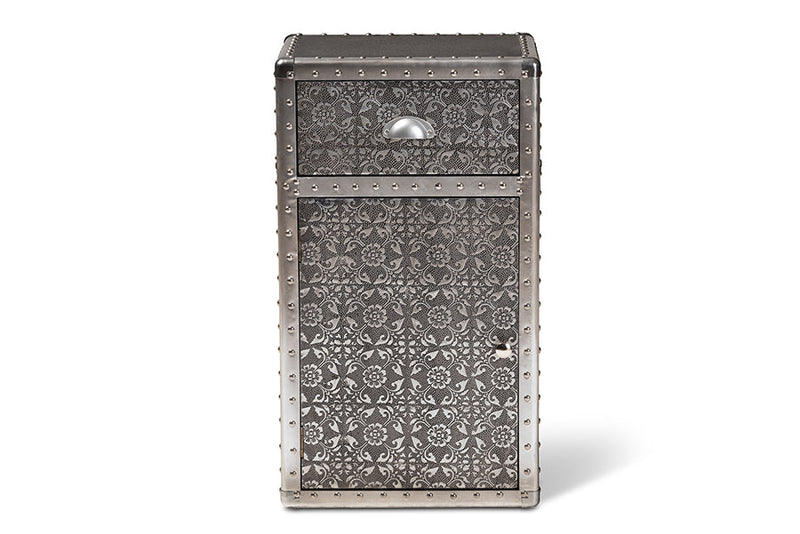 Nevina Industrial Silver Metal Floral Accent Cabinet Baxton