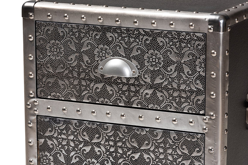 Nevina Industrial Silver Metal Floral Accent Cabinet Baxton