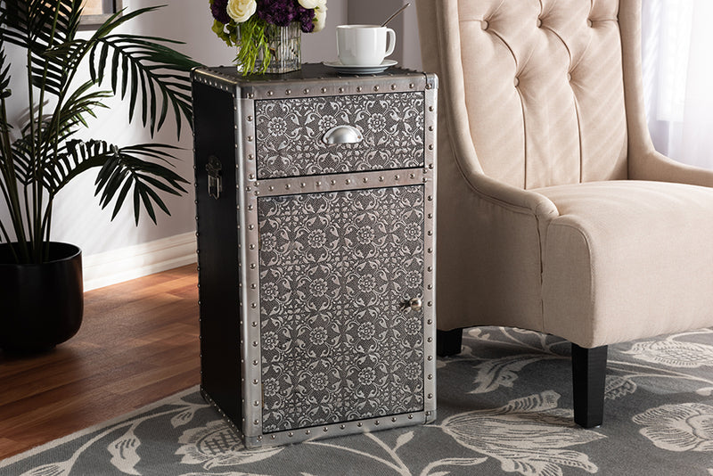 Nevina Vintage Industrial Silver Metal Floral Accent Cabinet