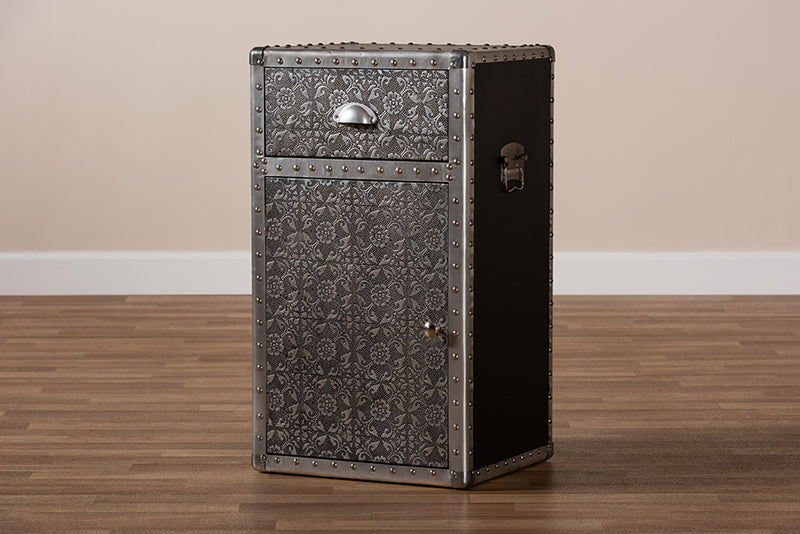 Nevina Vintage Industrial Silver Metal Floral Accent Cabinet