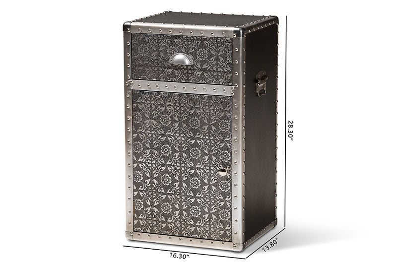 Nevina Vintage Industrial Silver Metal Floral Accent Cabinet