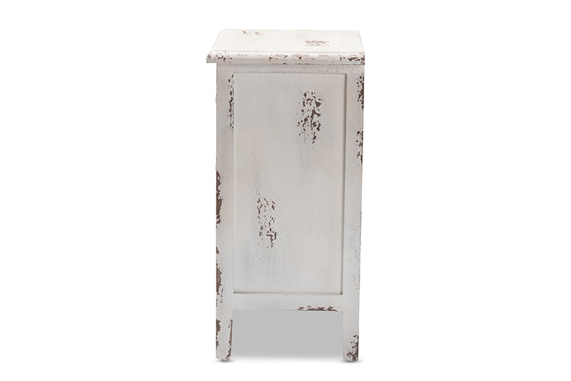Giuliana Antique French Country Cottage Distressed White and Teal Finished Wood 5-Drawer Storage Cabinet